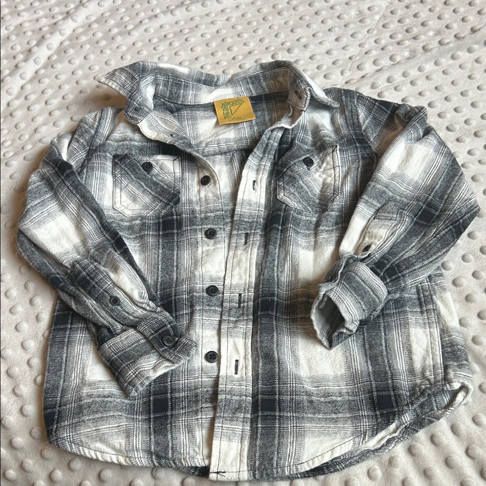 Classic Plaid Kids Button-Down Shirt - Black and White